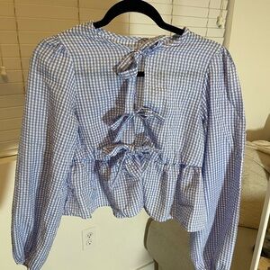 Blue Gingham Bow Blouse